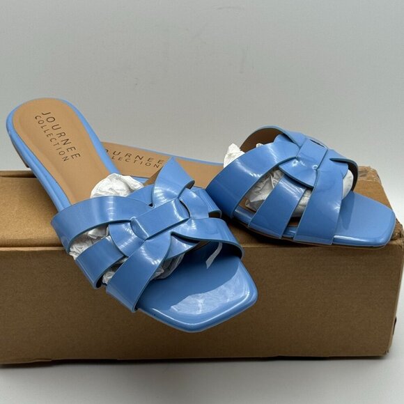 Journee Arrina Slip-On Woven Strappy Sandals Flats Slides Slip On Blue Size 9 - Picture 1 of 9